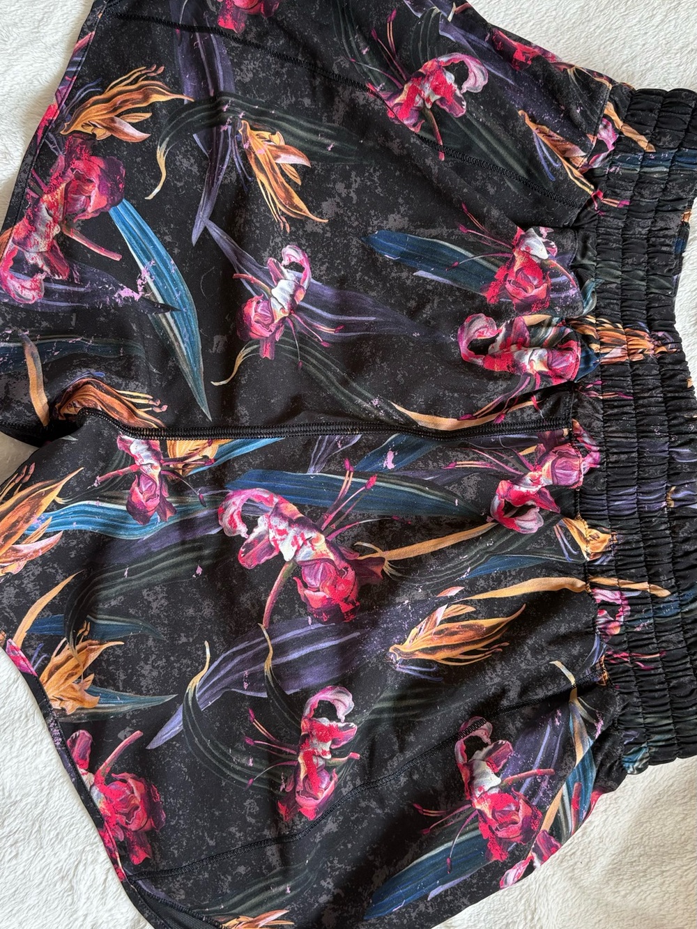 Lululemon Hotty Hot Black Floral Print Athletic Shorts